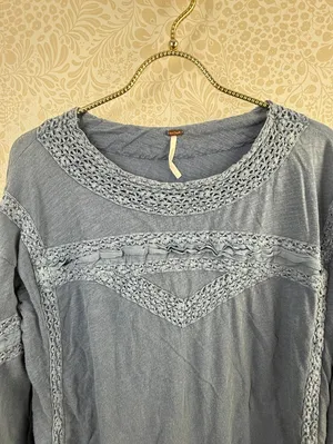Free People Blue Oversized 100% Cotton Crochet Long Sleeve Shirt - Size - XS thumbnail 7
