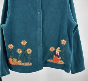 Croft & Barrow Teal button front fleece Sweater L scarecrow fall embroidered thumbnail 8