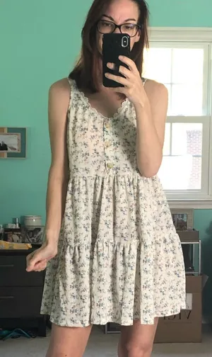 Blu Pepper Floral Tiered‎ Mini Dress Cream Blue Lace Trim Sleeveless NWT Small thumbnail 1