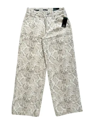 NWT Wild Fable Low Rise Baggy Wide Leg Snake-Print Jeans White Tan Size XXS thumbnail 3
