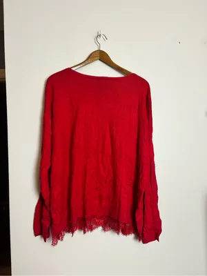 Lane Bryant NWT Cherry Lipstick Red Scoopneck Lace Hem Trim Long Sleeve Top thumbnail 7