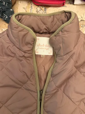 Altar'd State Quilted Taupe Vest with Olive Trim thumbnail 3