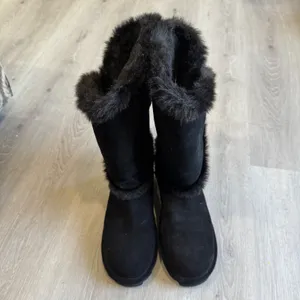 Bearpaw Women Black Suede Faux Fur Trim Winter Boots Buckle‎ Detail Size 10 thumbnail 2