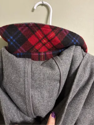 Old Navy Gray Wool Blend Hooded Toggle Pea Coat Red Plaid Trim Size Large thumbnail 3