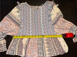 American Eagle BohoPatchwork Peasant Top in Beige, Blush & Light Blue thumbnail 4