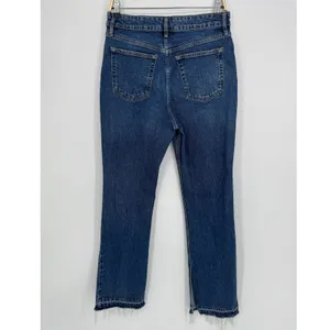 Free People Emmy Split Hem Boot Cut Jeans Size 31 Blue High Rise Raw Hem Boho thumbnail 9