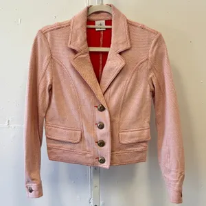 Cabi Red White Textured Knit Crop Jacket Women's‎ XS Notch Lapel Blazer Spring thumbnail 1