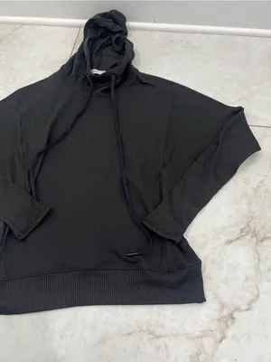 NEW ALALA Black Ribbed Hoodie Size Small thumbnail 2