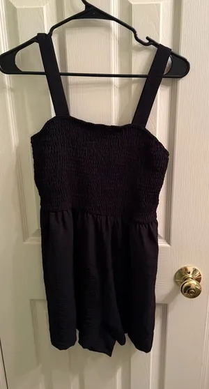 Source Unknown Black Smocked Romper with Wide Straps thumbnail 1