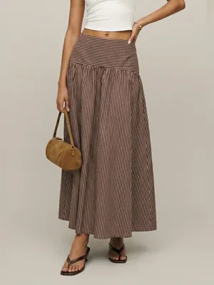 NWT Few Moda Vashti Skirt size 2 Coffee Brown Stripe maxi o.p.t cotton thumbnail 2