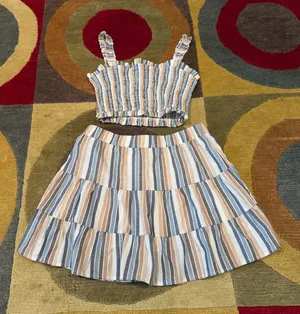 Altar’d State Stripe Two Piece Matching Set Crop Top Skirt Size Small / Medium thumbnail 1