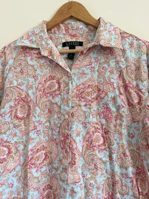 Ralph Lauren Floral Paisley Sleep Button Down Shirt Dress Size Medium PJ thumbnail 4