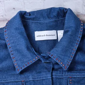 Alfred Dunner Womens Blue Denim Vest‎ Floral Embroidered Beaded Size 14 Indigo thumbnail 3
