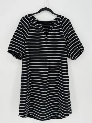 Cuddl Duds‎ Black White Striped T-Shirt Dress Women's Large Casual Coastal thumbnail 2