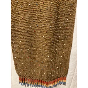 Vicky Moreinis Brown Knit Beaded Swimwear Cover up Dress Beaded Fringe Stretch thumbnail 7