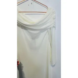 MESHKI Ivory White Josie Off Shoulder Mesh Fold Over Neckline Maxi Dress sz L thumbnail 7