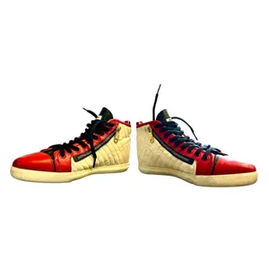 Miu Miu Prada Red White & Black Pointed Toe High Top Nappa Biker Sneakers thumbnail 6