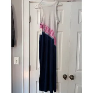 Electric & Rose Ribbed Tank Maxi Dress Tie Dye Pink‎ Navy White Large NWT thumbnail 2