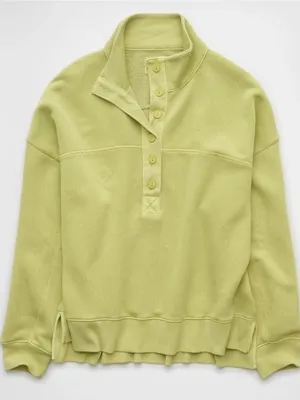 AE American Eagle Big Hug Henley Pullover Sweatshirt in Fresh Green Size XS thumbnail 4
