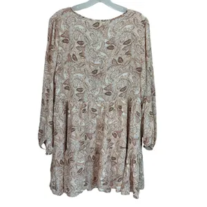 Bohme Womens Paisley Tiered Babydoll Mini‎ Dress Tan Brown V-Neck Rayon FD6018 M thumbnail 9