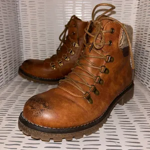 Patrizia Women's Clarris Brown Lace Up Zip‎ Combat Boots Knit Collar Size 40 9 thumbnail 1