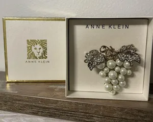 Anne Klein Grape Crystal Pearl Brooch Pin thumbnail 1