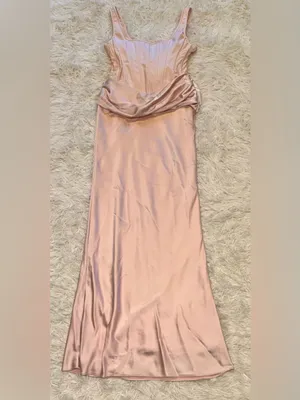 NEW HOUSE OF CB Kira Blush Pink Corset Bodice Satin Gown Sz L thumbnail 5