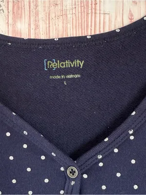 Relativity Navy Blue V Neck Silver Polka Dot Henley T Shirt Size L thumbnail 4
