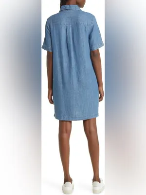 Faherty Hana Chambray Mini Shirtdress Tencel Linen XS Blue thumbnail 3
