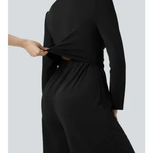 NWT Black V Neck Long Sleeve Ruched Jumpsuit with Pockets-Easy Peezy Edition M thumbnail 3