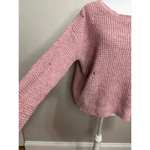 American Eagle Sweater Pink Chenille Waffle Knit Distressed Boho‎ Grunge Soft S thumbnail 3