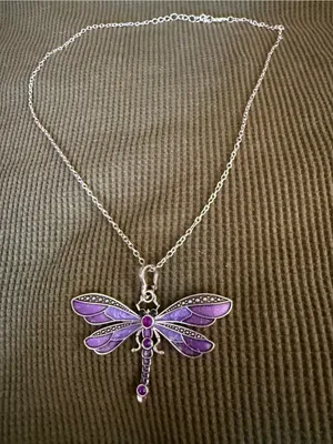 Silver-Tone Purple Dragonfly Pendant Necklace - Women Jewelry thumbnail 3