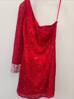 Shail K Silk Red Sequin Long Sleeve Mini Dress thumbnail 2