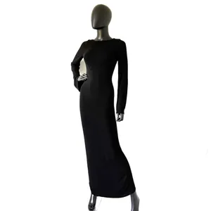 Backless Long Maxi Dress Open Back Ribbed Dress Long Flare Sleeve Slim Fit thumbnail 2