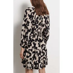 BA&SH Pulse Printed Split Neck Mini Dress In Black thumbnail 2