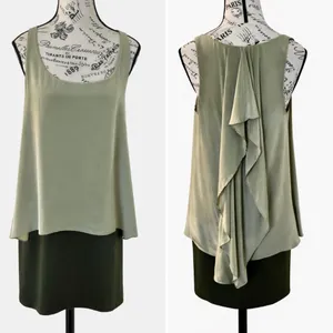 Hutch Green Silk Overlay Cascading Ruffle Back Knee Length Dress Size Medium 💛 thumbnail 10