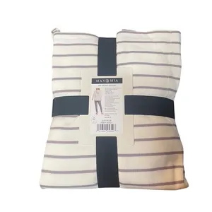 Max & Mia Womens Stripe Waffle Knit Lounge Set Dusty Plum White Medium 1815321‎ thumbnail 4