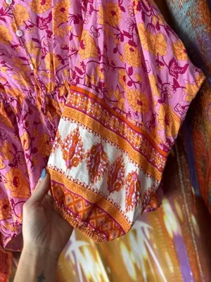 Pink Lily Floral V-Neck Smocked Waist Balloon Sleeve Peasant Blouse✨ thumbnail 3