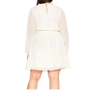 City Chic Dobby Long Sleeve Tiered Mini‎ Dress Womens 18 Ivory Cottage Romantic thumbnail 3