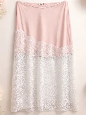 Free People Intimately Pink Lace Satin Midi Skirt Slip NWT Medium thumbnail 5