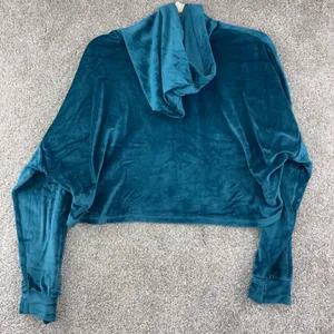 Juicy Couture Velour Cropped Hoodie‎ Women L Blue Rhinestone Logo Y2K McBling thumbnail 4