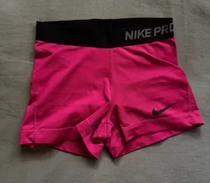 Nike Women's Hot Pink Pro Training Shorts with Black Waistband thumbnail 1