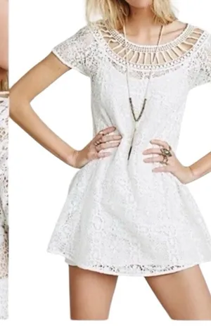 Free People Holy Mountain Mini Floral Crochet Dress Ivory Cottagecore Coquette thumbnail 1