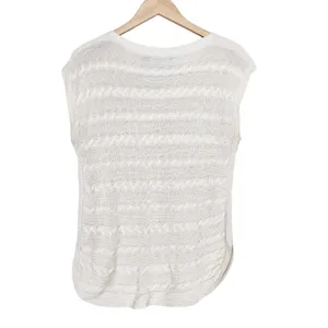 Lauren Ralph Lauren Cream Cable Knit Cap Sleeve Sweater Sz M thumbnail 2