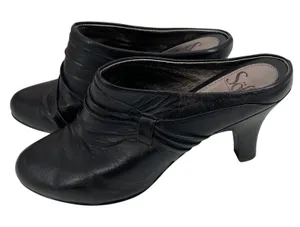 Sofft Black Leather‎ Heeled Mules Size 9M Dressy Slip On Heels Comfort thumbnail 1