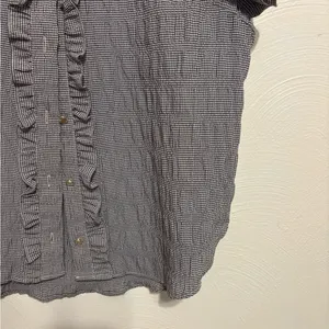 DKNY Black White Gingham Ruffle Flutter Sleeve Blouse Size L thumbnail 7