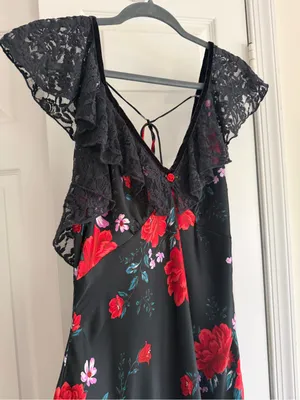 Free People Warm Hearts Black Floral Lace Midi Dress M thumbnail 4