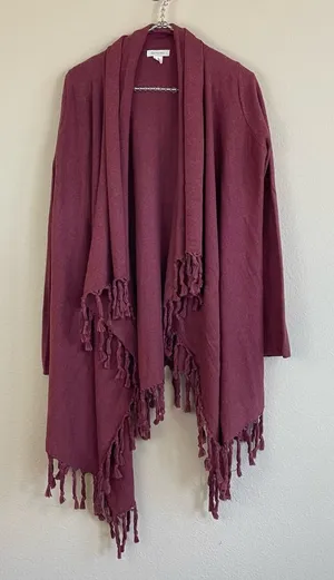 Garnet Hill Cotton-Cashmere Blend Fringed Rodeo Cardigan Size XS‎ Western Boho thumbnail 1
