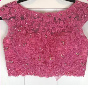 Sherri Hill Pink Lace Sequin Top‎ Open Back Bow Tie Crop Party Evening Cocktail thumbnail 1