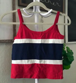 Red, navy and white striped cami tank top thumbnail 1